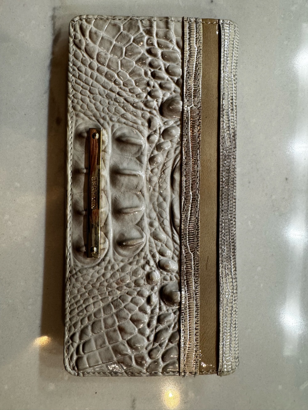 Brahmin Ady Cream Croc-Embossed Wallet with Gold Hardware